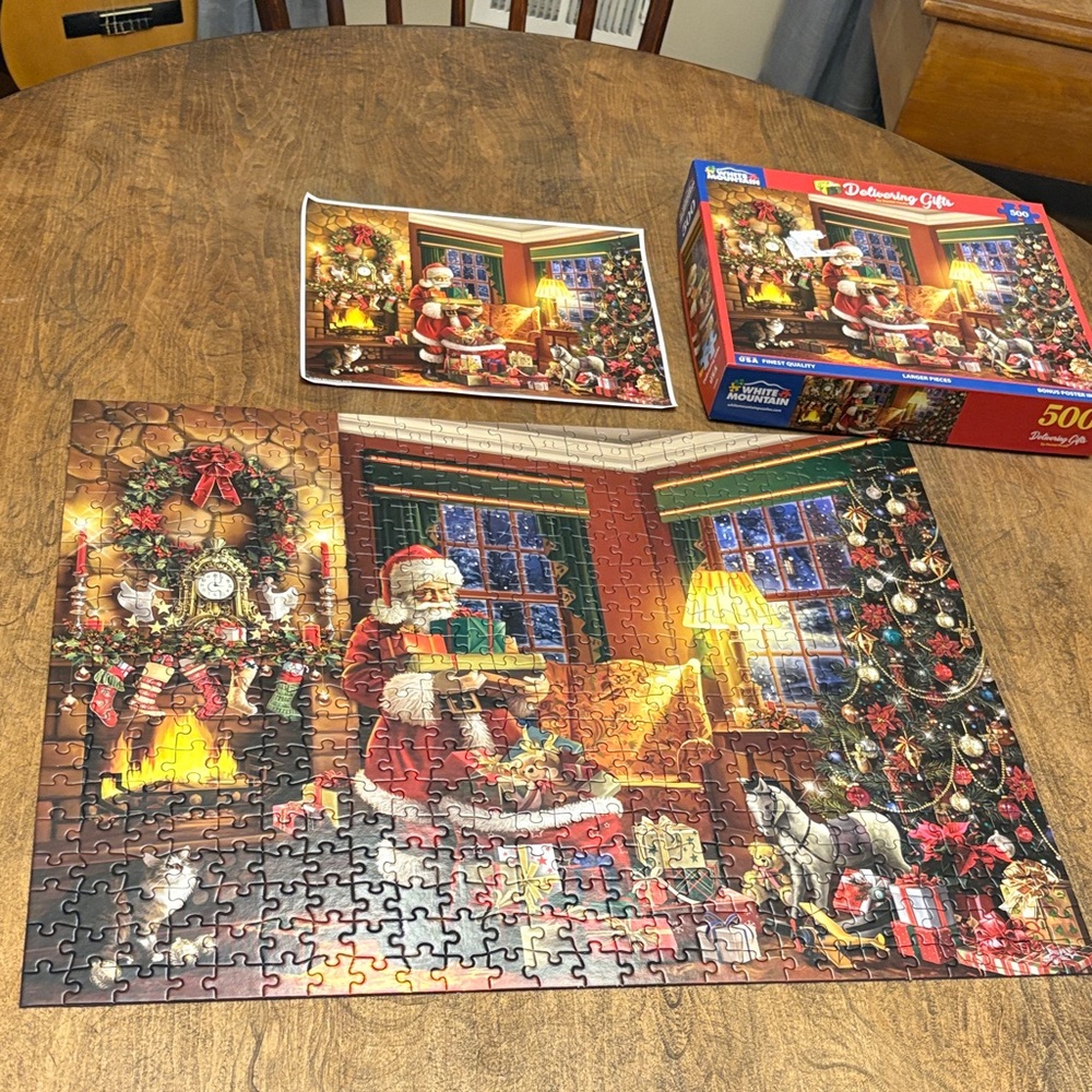 White Mountain Festive Santa Puzzle with Red and Green Accents